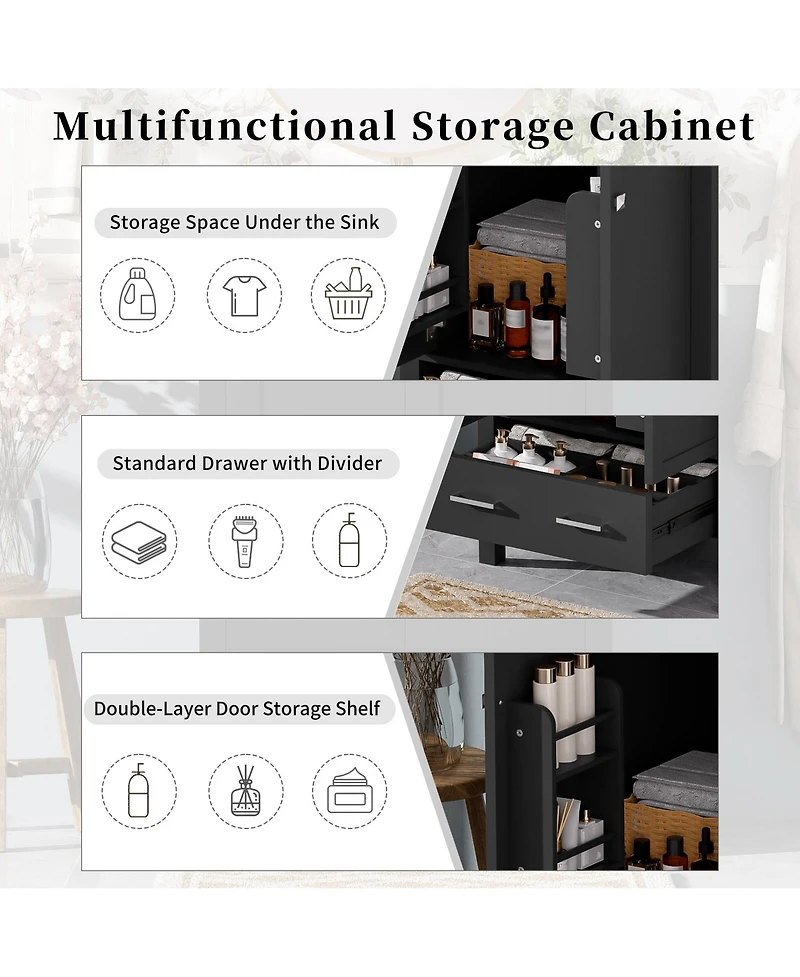 Lovmor Bathroom Vanity with Integrated Undermount Sink Storage Cabinet Divided Drawer for Versatile Storage