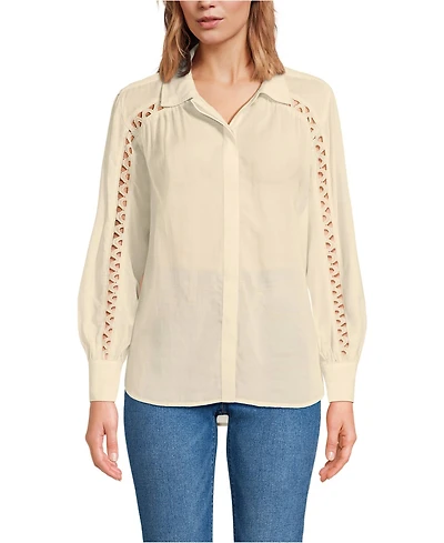 Lands' End Women's Voile Shirred Trim Insert Shirt