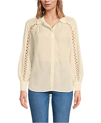 Lands' End Women's Voile Shirred Trim Insert Shirt