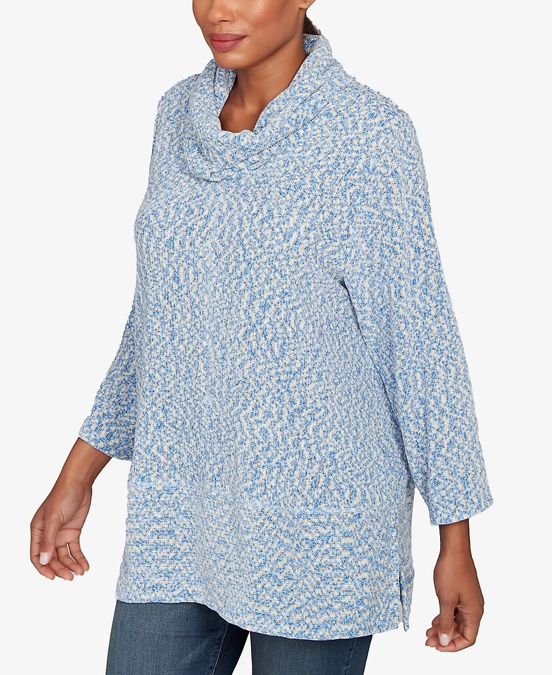Ruby Rd. Petite Cowl Neck Space Dye Chenille Knit Top