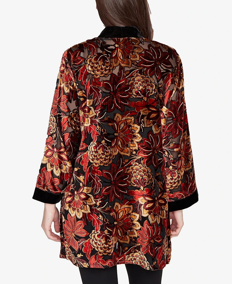 Ruby Rd. Petite Printed Velvet Burnout Open Cardigan Sweater
