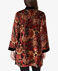 Ruby Rd. Petite Printed Velvet Burnout Open Cardigan Sweater