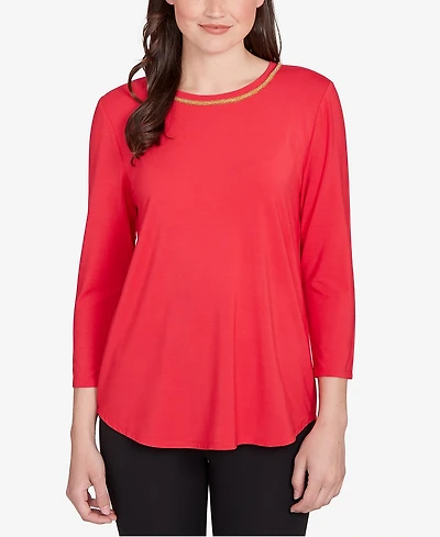 Ruby Rd. Petite Embellished Scoop Neck Solid Knit Top