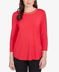 Ruby Rd. Petite Embellished Scoop Neck Solid Knit Top