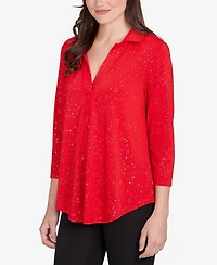 Ruby Rd. Petite Metallic Dew Drop Shirt Collar Top