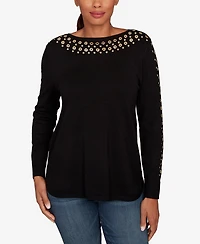 Ruby Rd. Petite Grommet Embellished Fine Gauge Sweater