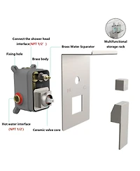 Rainsken Rainfall Shower System With Storage Rack 10 inch Shower Faucet Set Brushed Nickel with High Pressure with Square Shower Head