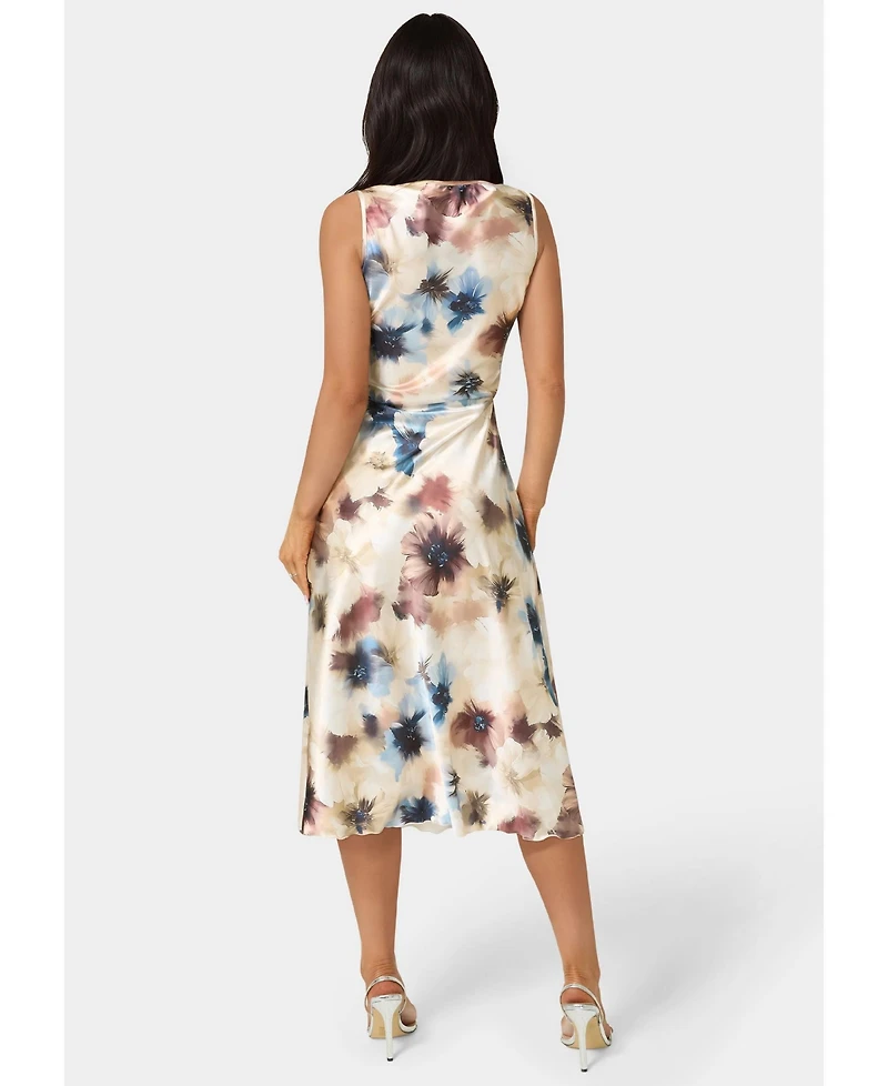 Bebe Women's Printed Satin Cowl Maxi Dress