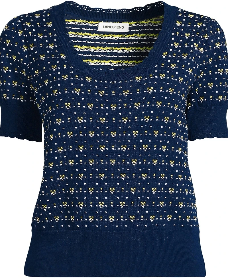 Lands' End Women's Fine Gauge Cotton Jacquard Scoop Neck Sweater