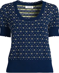 Lands' End Women's Fine Gauge Cotton Jacquard Scoop Neck Sweater
