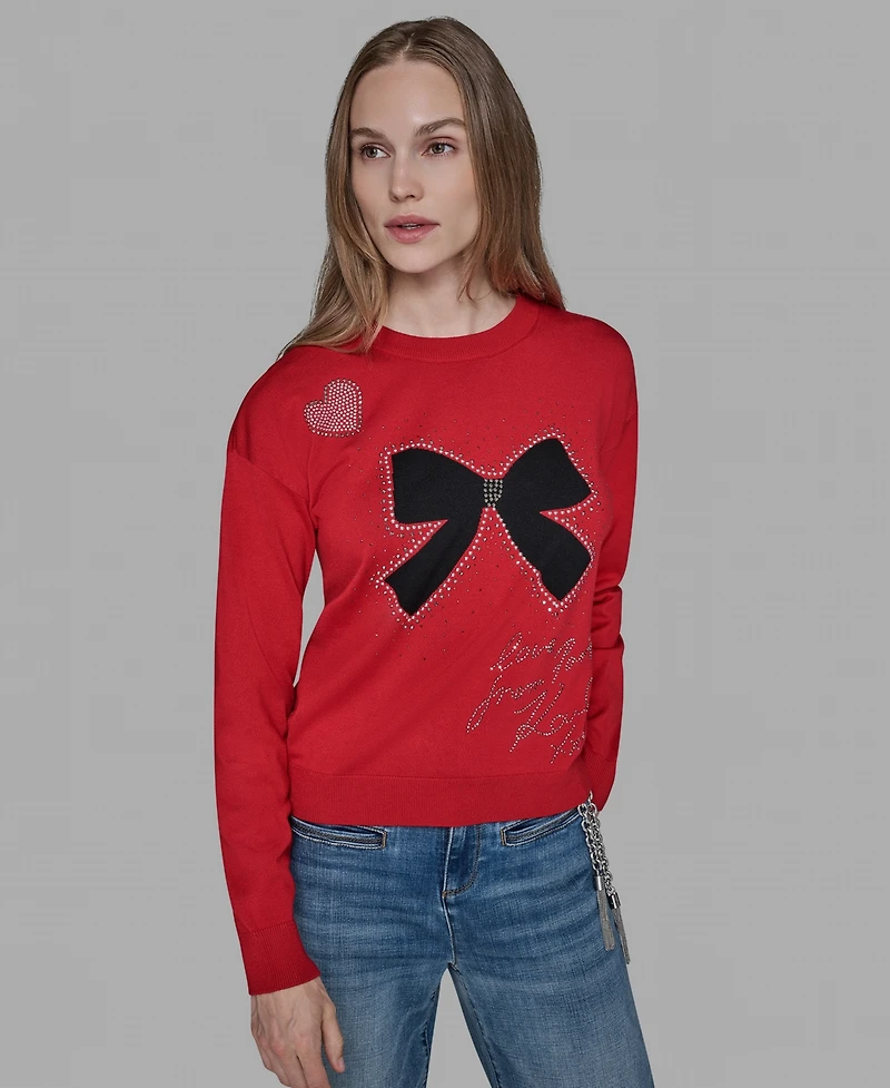 Karl Lagerfeld Paris Petite Bow Long Sleeves Sweater