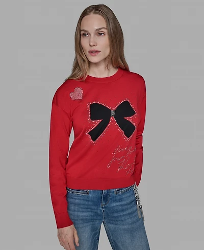 Karl Lagerfeld Paris Petite Bow Long Sleeves Sweater