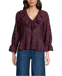 Lands' End Women's Feminine Ruffle Chiffon V Neck Blouse