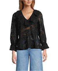 Lands' End Women's Feminine Ruffle Chiffon V Neck Blouse