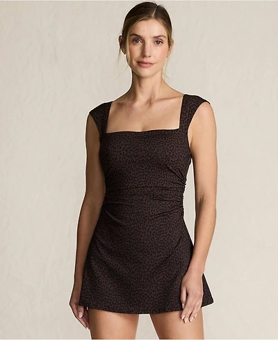 Lands' End Women's Smoothing Square Neck Ruched Swim Dress Swimsuit