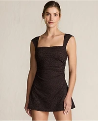 Lands' End Women's Smoothing Square Neck Ruched Swim Dress Swimsuit