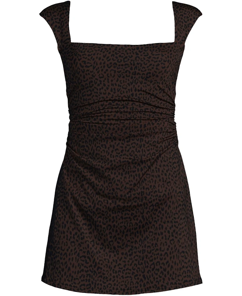 Lands' End Women's Smoothing Square Neck Ruched Swim Dress Swimsuit