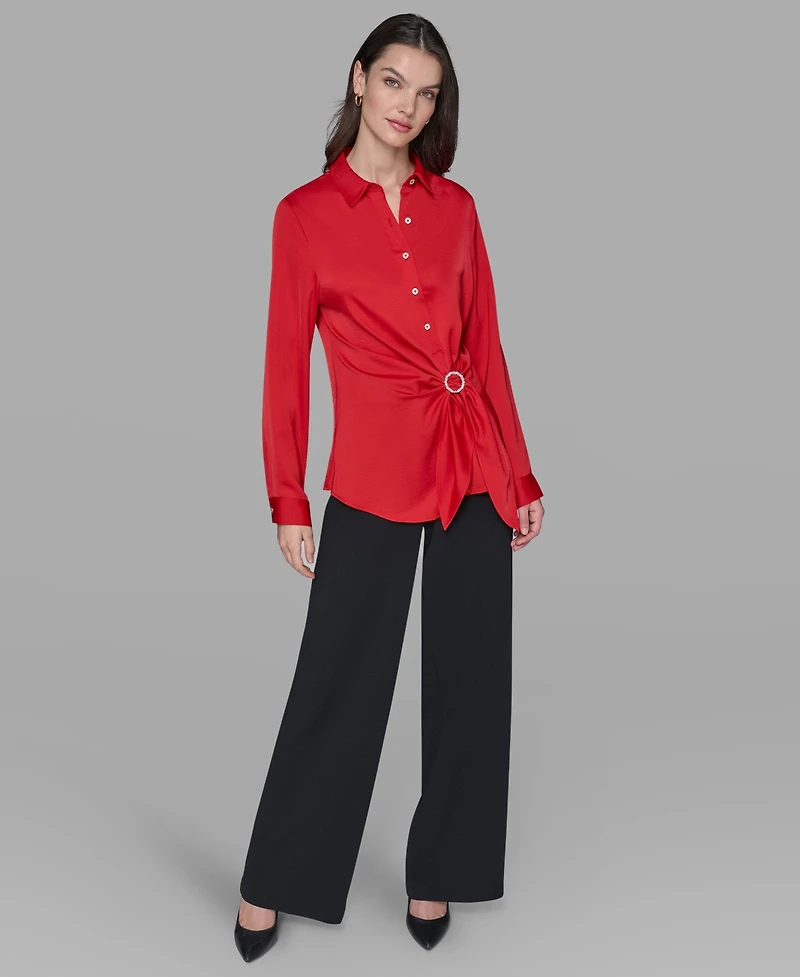 Karl Lagerfeld Paris Petite Asymmetric Long Sleeves Top