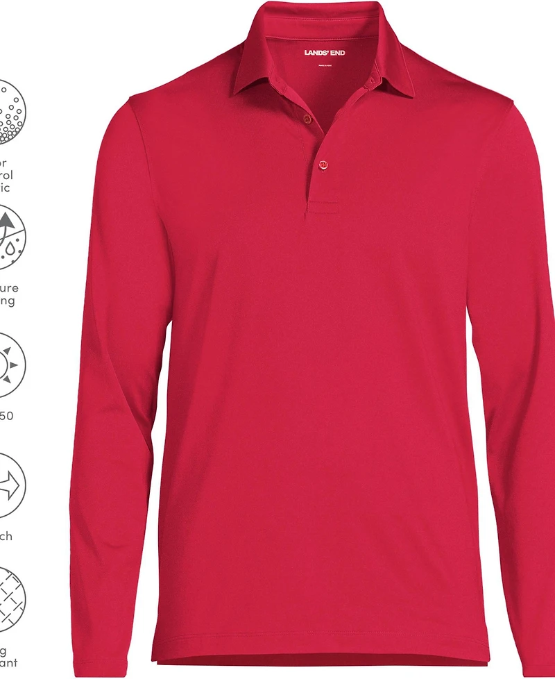 Lands' End School Uniform Men's Rapid Dry Long Sleeve Modern Fit Polo