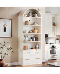 Tribesigns 76.8" Tall Arched Kitchen Pantry, 5-Tier Pantry Cabinet with Storage Drawer, Freestanding Wooden Pantry Organizer