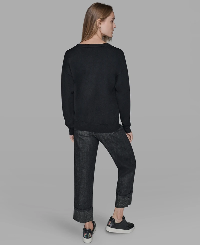 Karl Lagerfeld Paris Petite Choupette with Sunglasses Printed Long Sleeves Sweater