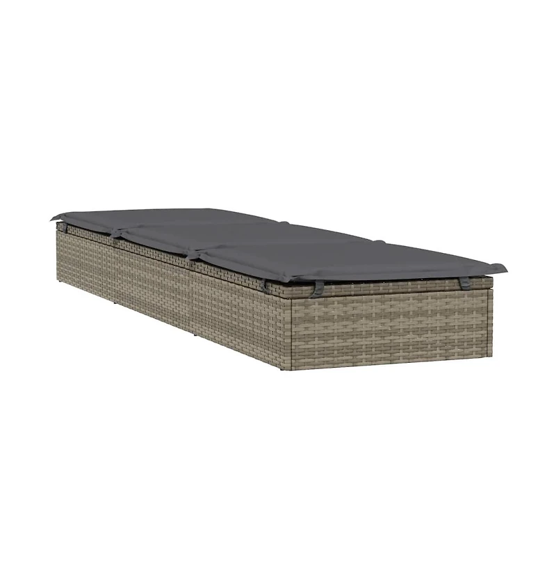 Patio Sunbed Set of 3 Gray Pe Rattan, Powder-Coated Steel Large