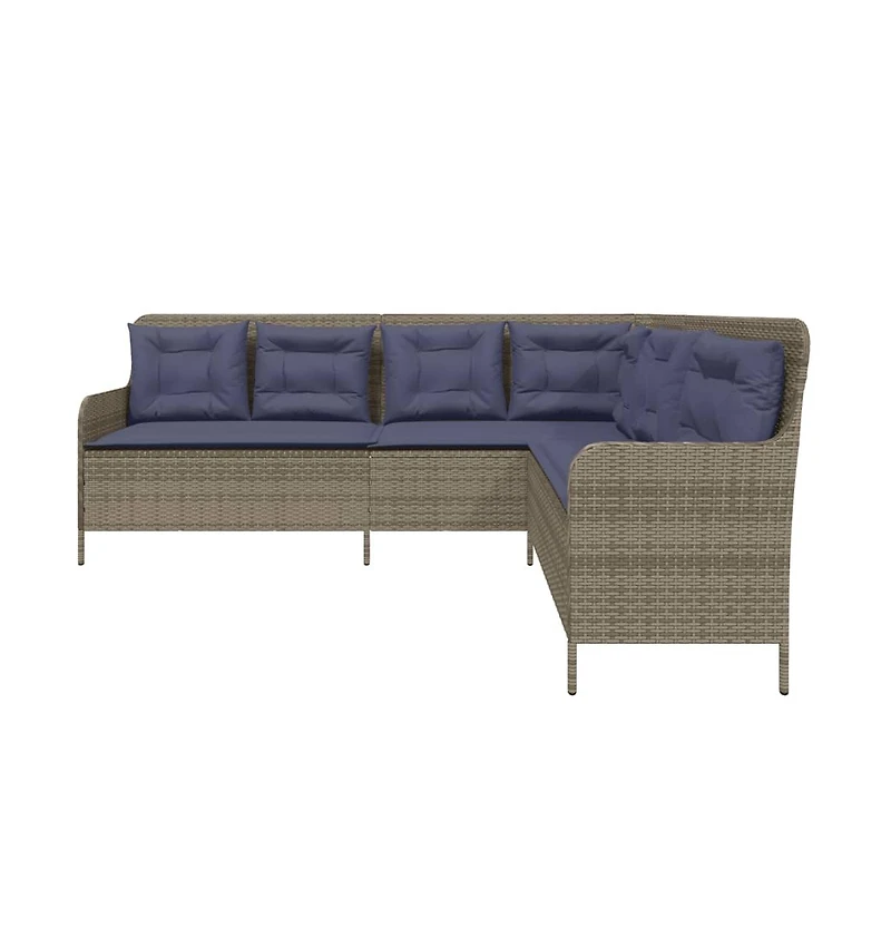 Patio Sofa Gray Poly Rattan, Powder-Coated Steel L-Shaped, 5-seater