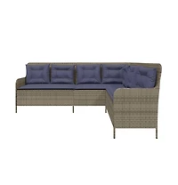 Patio Sofa Gray Poly Rattan, Powder-Coated Steel L-Shaped, 5-seater