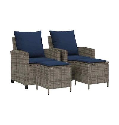 Garden Sofa Set Grey, Navy blue Pe rattan and powder-coated steel
