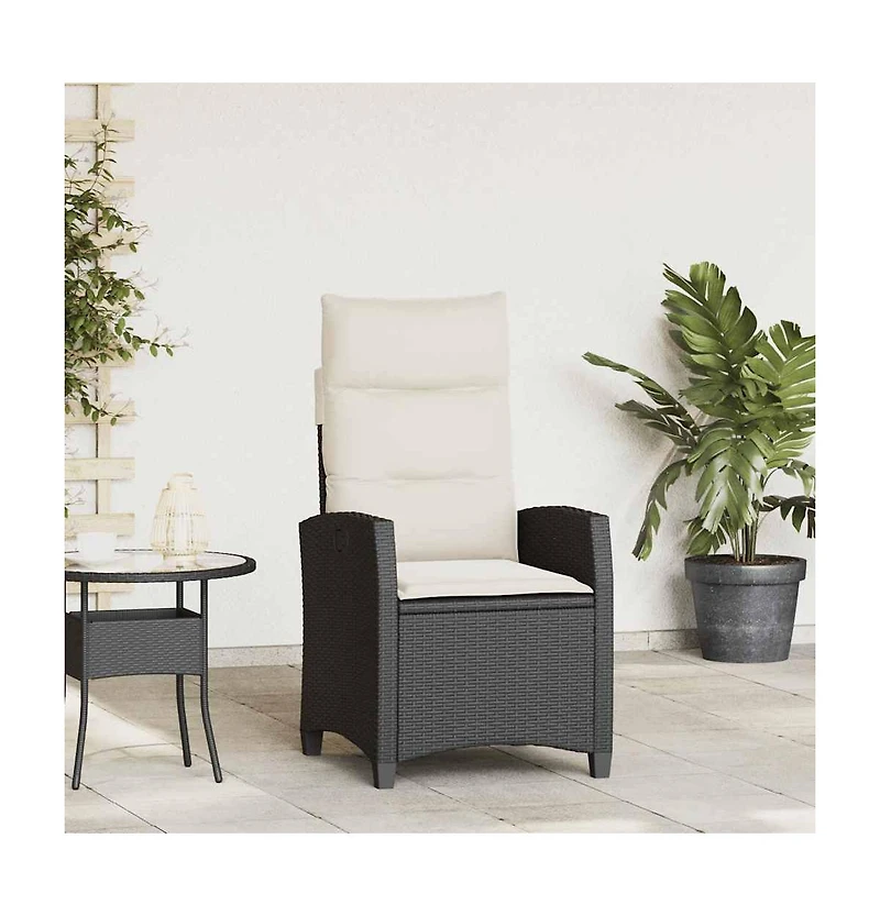 vidaXL Reclining Garden Chair Black Pe rattan Foldable