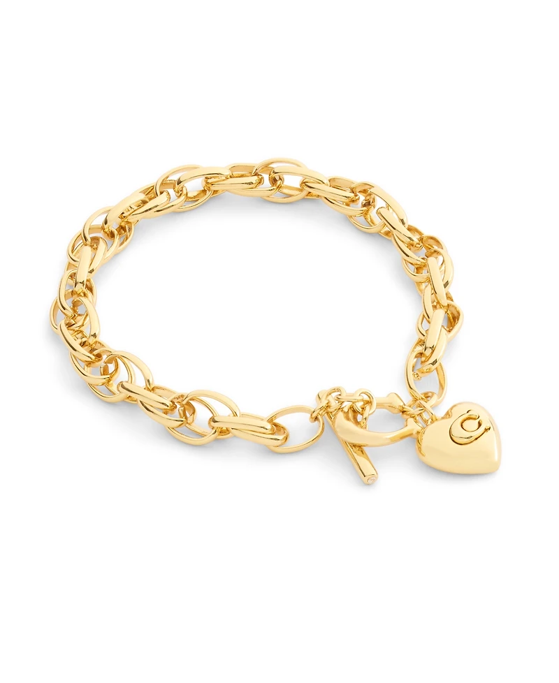 Coach Gold Plated Heart Charm Interlocking Link Bracelets