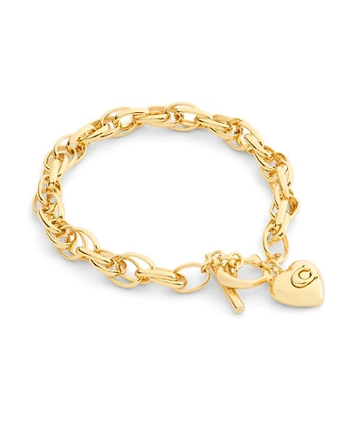 Coach Gold Plated Heart Charm Interlocking Link Bracelets