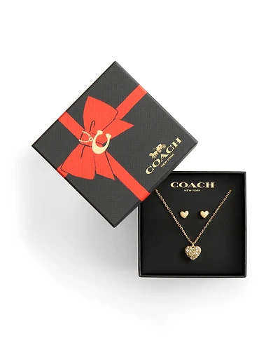 Coach Gold Plated Pave Heart Jewelry Set