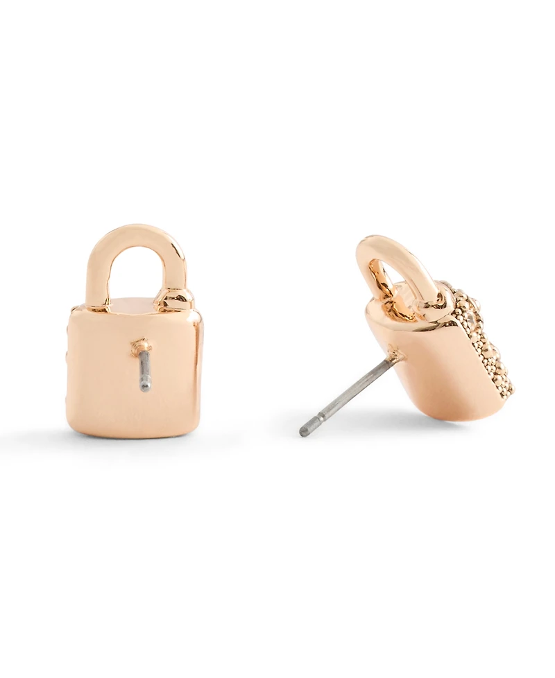 Coach Rose Gold Plated Pave Padlock Stud Earrings