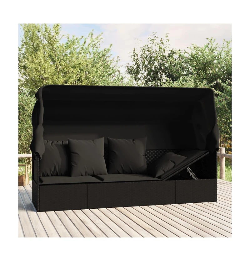 Outdoor Lounge Bed Black Poly rattan, powder-coated steel, polyester