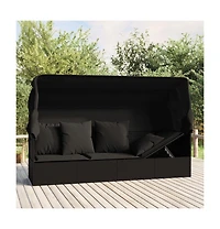 Outdoor Lounge Bed Black Poly rattan, powder-coated steel, polyester
