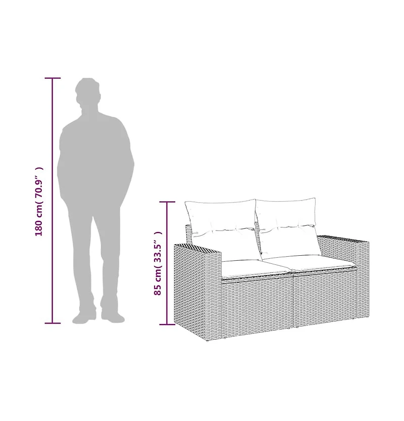 Garden Sofa Beige Pe Rattan Two-seater Adjustable Feet