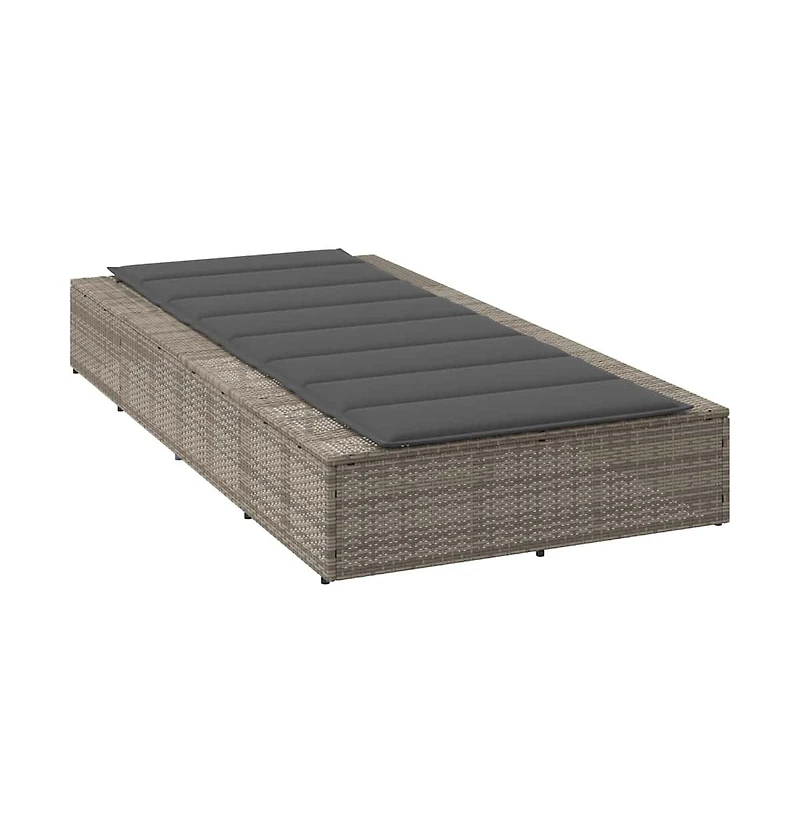 Sunbed Grey Pe Rattan Single Cushioned Sun Lounger Rectangular