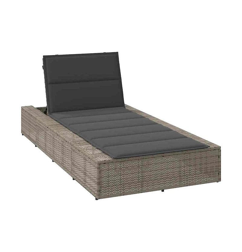 Sunbed Grey Pe Rattan Single Cushioned Sun Lounger Rectangular