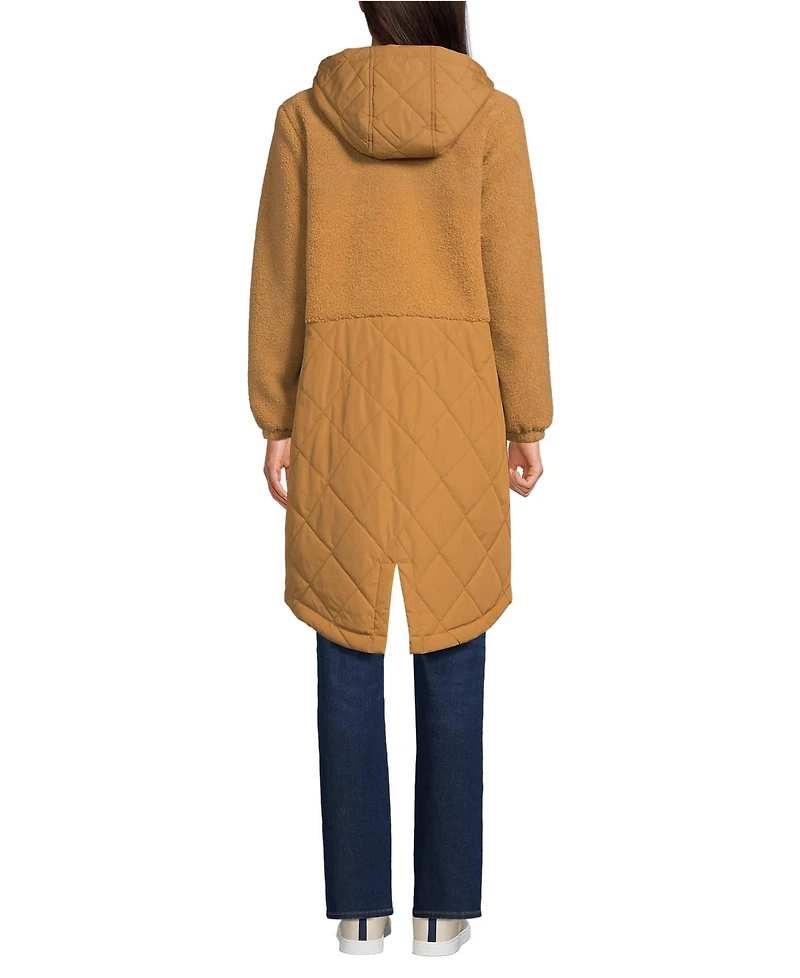 Lands' End Women's High Pile Fleece Quilted Mixed Media Parka