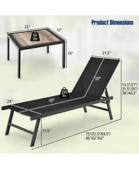 Gymax 3pcs Patio Chaise Lounge Set Aluminum Recliner Chair Table Outdoor