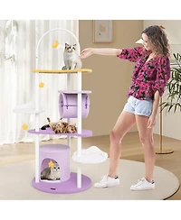 Gymax 62'' Multi-level Cat Tree w/ Moon-Shaped Top Perch Cloud-Shaped Jumping Platform
