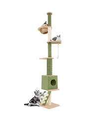 Gymax Floor to Ceiling Cat Tree w/ 86''-99.5'' Adjustable Height Space Capsule Condo