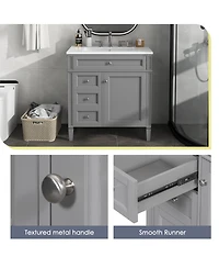 Lovmor 30inch Bathroom Vanity with Top Sink Modern Bathroom Storage Cabinet with 2 Drawers and a Tip out Drawer Single Sink Bathroom Vanity