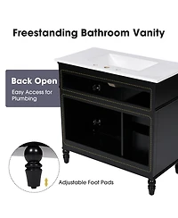 Bathroom Vanity with Sink Black Bathroom Cabinet with Drawers Solid Frame and Mdf Board One Package