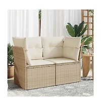 Garden Sofa Beige Pe Rattan, Powder-Coated Steel 2-Seater Modular