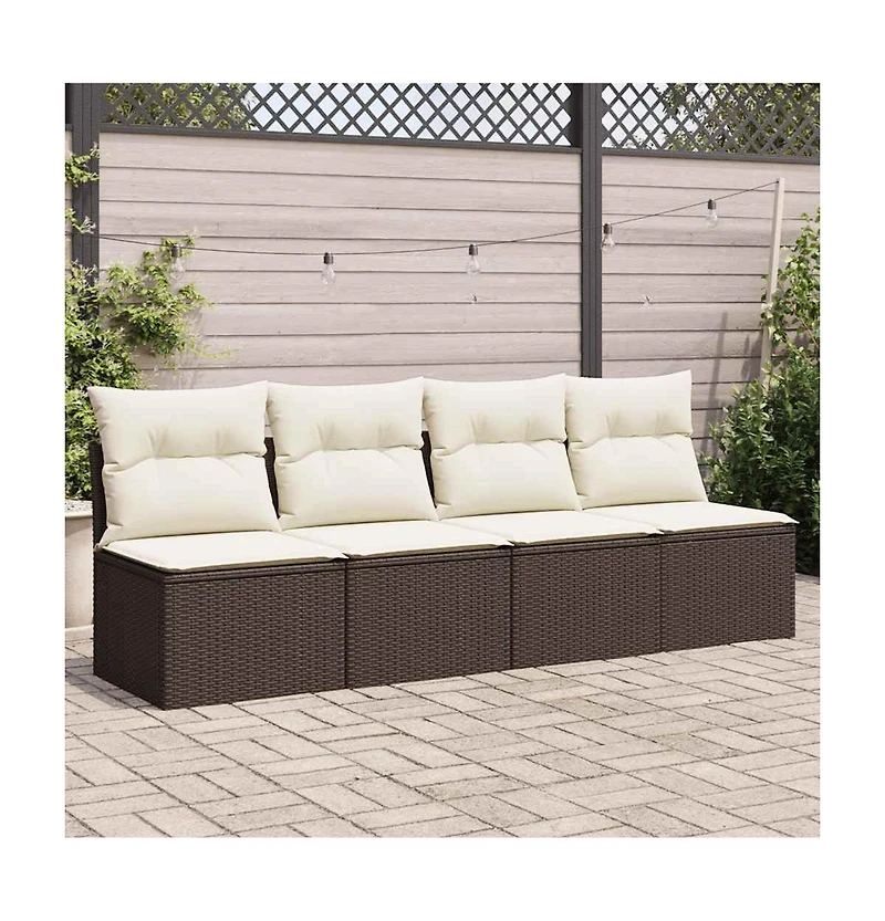 Garden Sofa Brown, Cream White Poly Rattan, Powder-Coated Steel