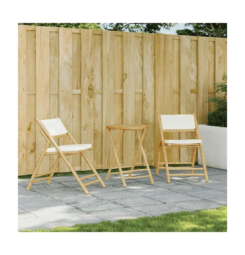 Bistro Chair Set of 2 Cream white Bamboo Standard Foldable