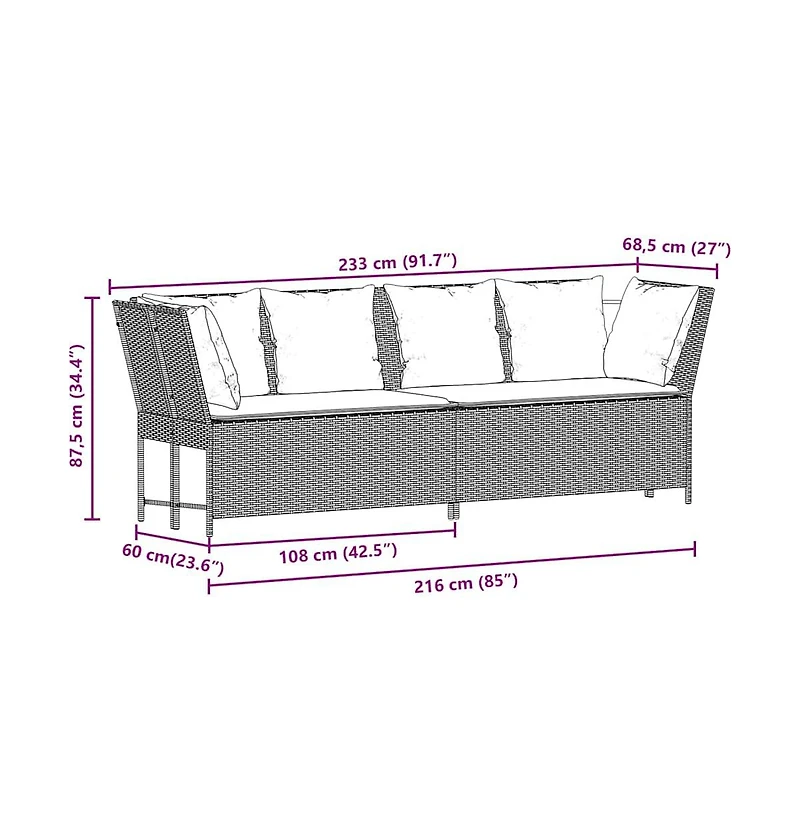 Patio Sofa with Cushions Gray Poly Rattan
