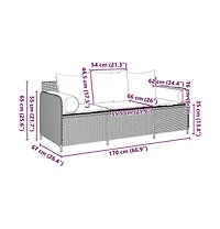 Garden Sofa Black Pe Rattan, Powder-Coated Steel 3-Seater